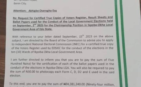 Edo LGA Election: EDSIEC Demands Over N94m From Counsel