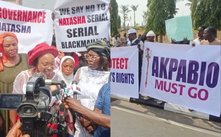 Photos: Natasha storms NASS as Pro-Akpabio, Akpoti-Uduaghan supporters clash