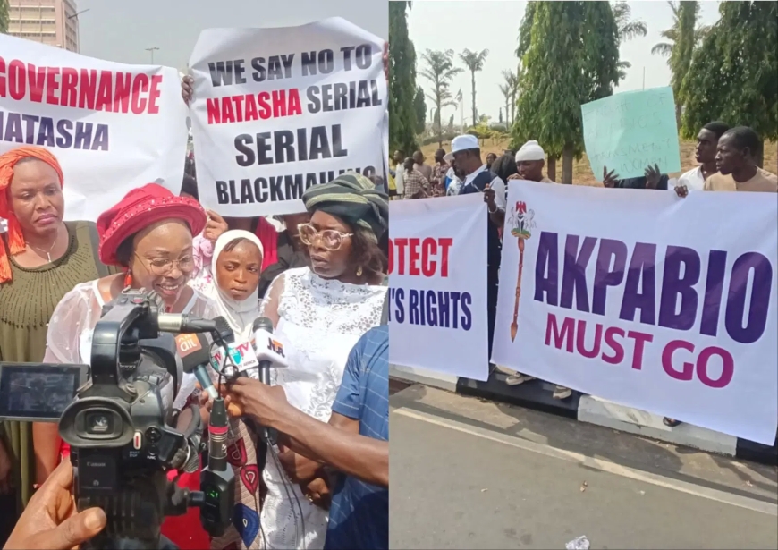 Photos: Natasha storms NASS as Pro-Akpabio, Akpoti-Uduaghan supporters clash